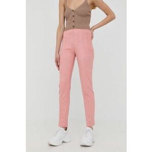 Nohavice Guess dámske, ružová farba, priliehavé, vysoký pás vyobraziť