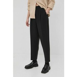 Nohavice Bruuns Bazaar dámske, čierna farba, rovné, vysoký pás vyobraziť