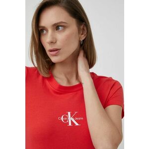 Bavlnené tričko Calvin Klein Jeans červená farba, vyobraziť