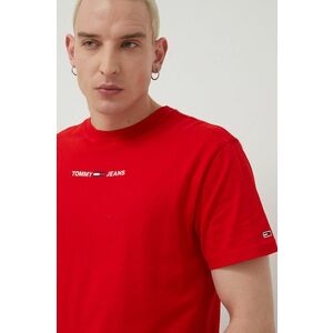 Bavlnené tričko Tommy Jeans červená farba, s nášivkou vyobraziť