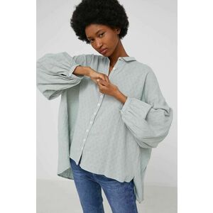 Bavlnená košeľa Answear Lab dámska, tyrkysová farba, voľný strih, s klasickým golierom vyobraziť