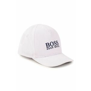 Detská čiapka Boss biela farba, s nášivkou vyobraziť
