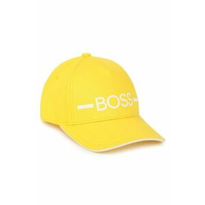Detská bavlnená čiapka Boss žltá farba, s nášivkou vyobraziť