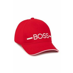 Detská bavlnená čiapka Boss červená farba, s nášivkou vyobraziť