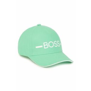 Detská bavlnená čiapka Boss zelená farba, s nášivkou vyobraziť