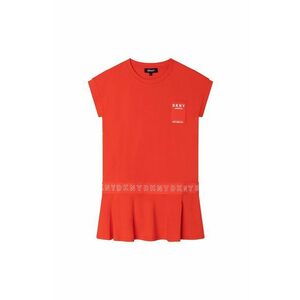 Dievčenské bavlnené šaty Dkny oranžová farba, mini, áčkový strih vyobraziť