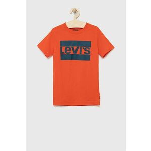 Detské bavlnené tričko Levi's červená farba, s potlačou vyobraziť
