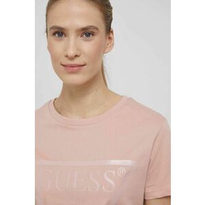 Bavlnené tričko Guess ružová farba, vyobraziť