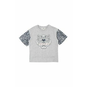 Detské bavlnené tričko Kenzo Kids šedá farba, vyobraziť