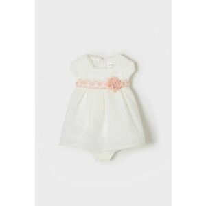 Dievčenské ľanové šaty Mayoral Newborn béžová farba, mini, áčkový strih vyobraziť