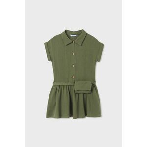 Dievčenské bavlnené šaty Mayoral zelená farba, mini, áčkový strih vyobraziť