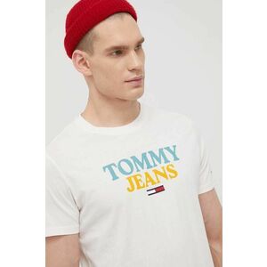 Bavlnené tričko Tommy Jeans béžová farba, s potlačou vyobraziť