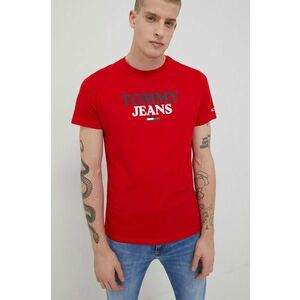 Bavlnené tričko Tommy Jeans červená farba, s potlačou vyobraziť