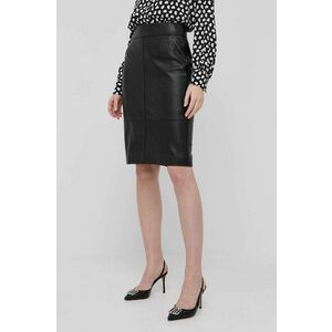 Kožená sukňa Boss čierna farba, mini, rovný strih vyobraziť