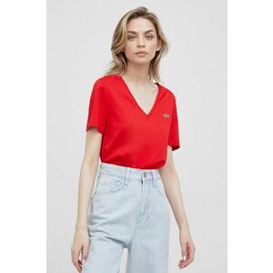 Bavlnené tričko Lacoste červená farba, vyobraziť