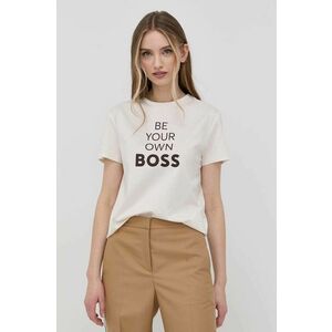 Bavlnené tričko Boss béžová farba, vyobraziť