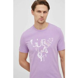 Tričko Guess pánske, fialová farba, s potlačou vyobraziť