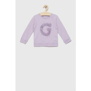 Detská bavlnená mikina Guess fialová farba, s nášivkou vyobraziť