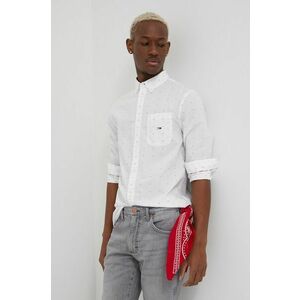 Bavlnená košeľa Tommy Jeans pánska, biela farba, regular, s golierom button-down vyobraziť