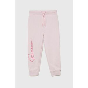 Detské bavlnené nohavice Guess ružová farba, s potlačou vyobraziť