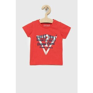 Detské bavlnené tričko Guess červená farba, s potlačou vyobraziť