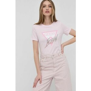 Bavlnené tričko Guess ružová farba, vyobraziť
