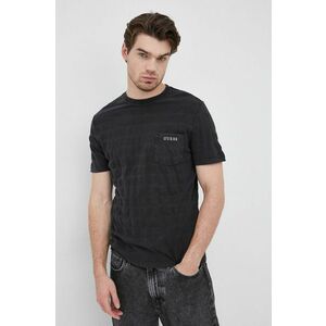 Bavlnené tričko Guess čierna farba, jednofarebné vyobraziť