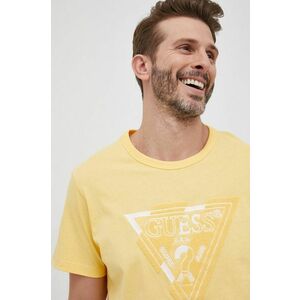 Bavlnené tričko Guess žltá farba, s nášivkou vyobraziť