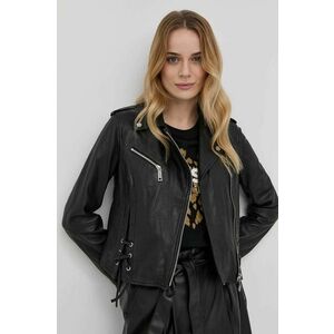 Kožená bunda MAX&Co. dámska, čierna farba, prechodná vyobraziť