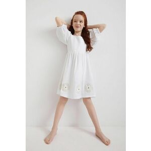 Dievčenské bavlnené šaty Desigual biela farba, mini, áčkový strih vyobraziť