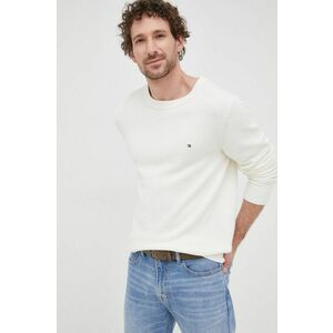 Bavlnený sveter Tommy Hilfiger pánsky, béžová farba, tenký, vyobraziť
