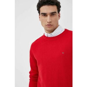 Bavlnený sveter Tommy Hilfiger pánsky, červená farba, tenký, vyobraziť