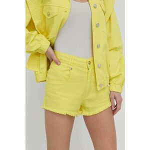 Rifľové krátke nohavice Silvian Heach dámske, žltá farba, jednofarebné, vysoký pás vyobraziť