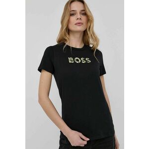 Bavlnené tričko Boss čierna farba, vyobraziť