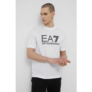 Bavlnené tričko EA7 Emporio Armani biela farba, s potlačou vyobraziť