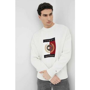 Bavlnený sveter Tommy Hilfiger Icon pánsky, béžová farba, tenký, vyobraziť