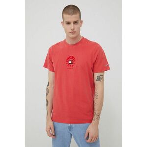 Bavlnené tričko Tommy Jeans červená farba, s nášivkou vyobraziť