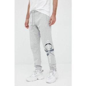 Nohavice Calvin Klein Jeans pánske, šedá farba, s potlačou vyobraziť