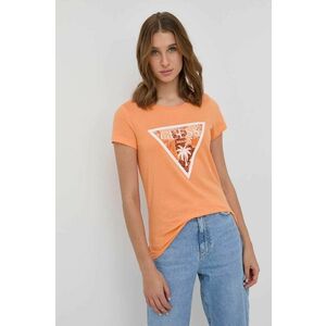 Bavlnené tričko Guess oranžová farba, vyobraziť