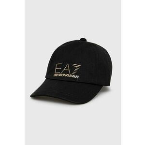 Bavlnená čiapka EA7 Emporio Armani čierna farba, s nášivkou vyobraziť