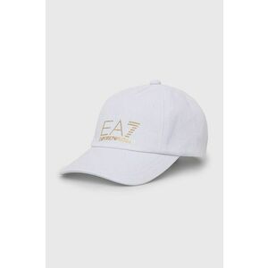 Bavlnená čiapka EA7 Emporio Armani biela farba, s nášivkou vyobraziť