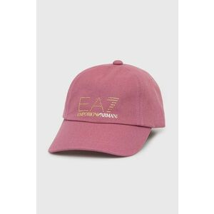 Bavlnená čiapka EA7 Emporio Armani ružová farba, s nášivkou vyobraziť