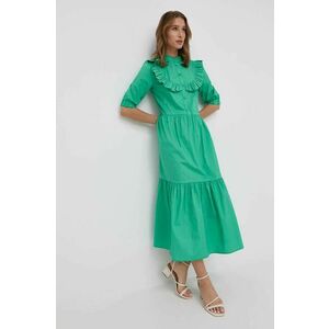 Bavlnené šaty Silvian Heach zelená farba, maxi, áčkový strih vyobraziť