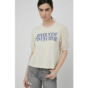 Bavlnené tričko Sisley béžová farba, vyobraziť