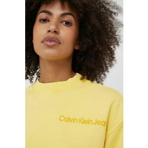 Bavlnená mikina Calvin Klein Jeans dámska, žltá farba, s nášivkou vyobraziť