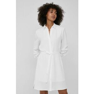 Šaty Calvin Klein biela farba, mini, rovný strih vyobraziť
