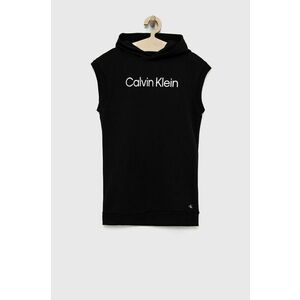 Dievčenské bavlnené šaty Calvin Klein Jeans čierna farba, mini, rovný strih vyobraziť