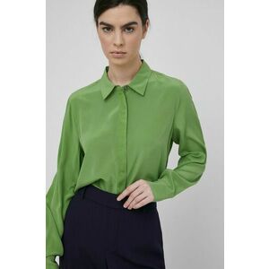Hodvábna košeľa Mos Mosh dámska, zelená farba, regular, s klasickým golierom vyobraziť
