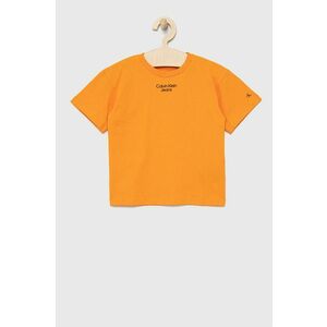 Detské bavlnené tričko Calvin Klein Jeans oranžová farba, s potlačou vyobraziť