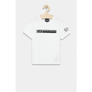 Detské bavlnené tričko EA7 Emporio Armani biela farba, s potlačou vyobraziť